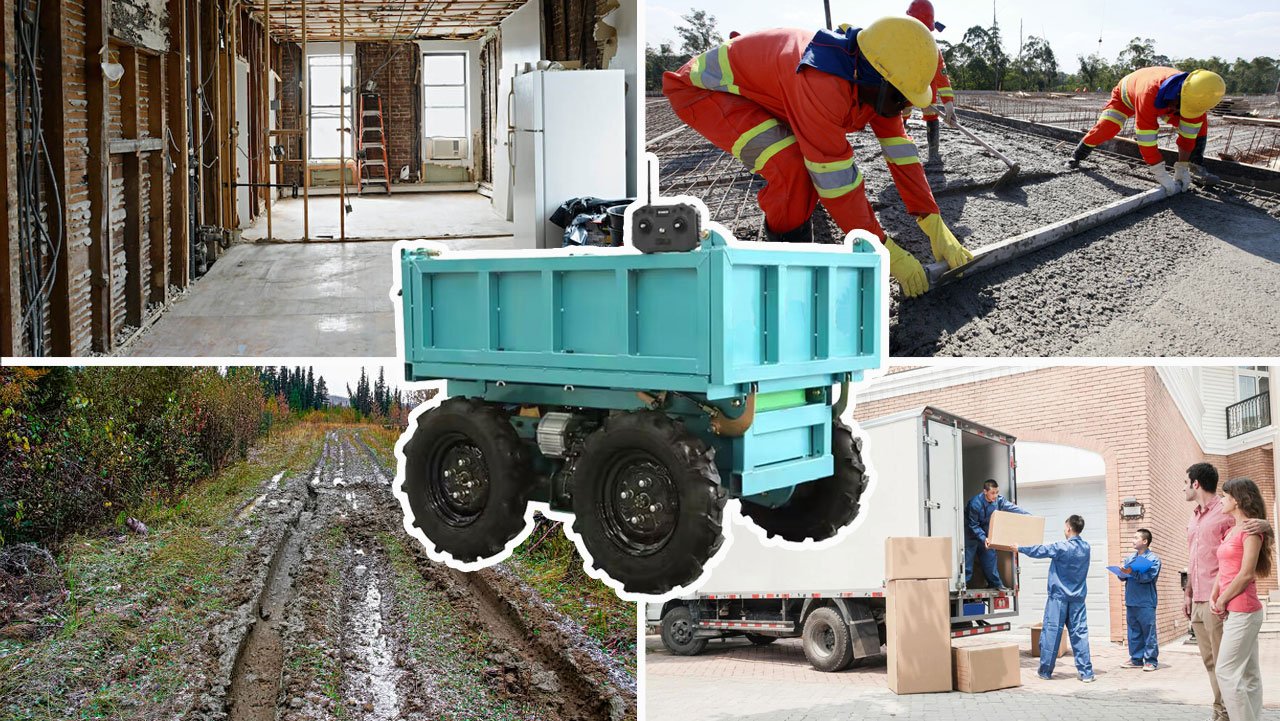 Remote control wheelbarrows are widely used in construction sites, farms, carry work, and gardens.